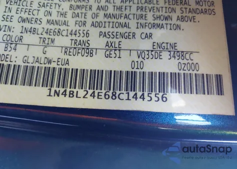 2008 Nissan Altima 3.5 Se from USA, damaged, VIN 1N4BL24E68C144556